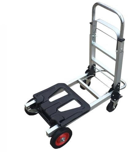 GXMDSGZ Multifunktionaler Aluminium-Pritschenwagen, Gepäck-Handkarren, 4 Gummiräder, robuster Transportwagen, zusammenklappbarer Trolley FüR Die Industrie