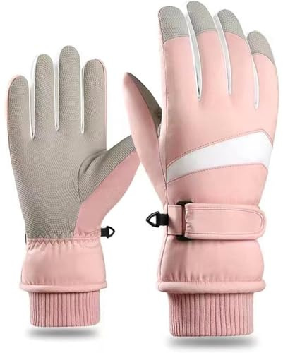 Dam, vinter, skidhandskar, vinterhandskar, varma, vindtäta, termiska pekskärmshandskar för löpning, snowboard, skridskoåkning, vandring, motorcykel, cykling (rosa)