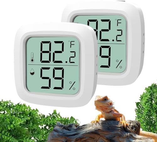 Oasirep 2-Pack Reptile Thermometer and Hygrometer – LCD Digital Temp & Humidity Monitor for Bearded Dragon, Gecko, Snake Tanks, Incubation Boxes, Indoor Pet Habitats