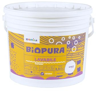 CROMIKA BIOPURA Pittura Lavabile Traspirante per Interni, Alta Copertura Rullo Pennello Spruzzo Finitura Opaca Made in Italy (Bianco, Litri 2,5)