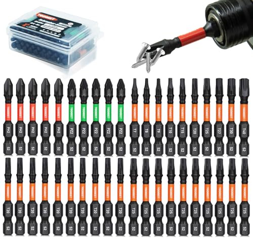 Toobeet Torx Impact Schraubendreher Bits Set, 20tlg. Magnetischen S2-Stahl 25mm T20 Schlagfeste Schrauber Bitsatz für Schlagwerkzeuge mit 1 (75 mm) langem Bithalter (40, 50mm-MixedC-40 Stück)