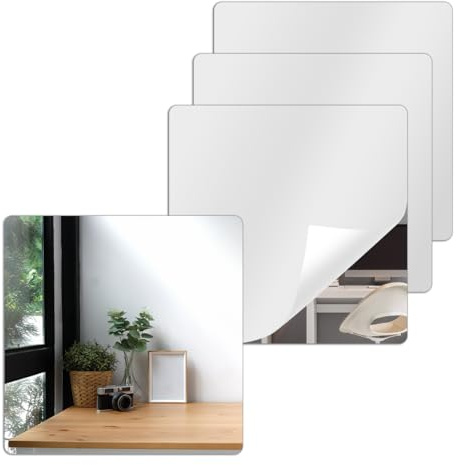 Dhisperares 4 Stück 15x15cm Hochauflösend Spiegel Selbstklebend | Acryl Flexibel Klebespiegel, Bruchsichere Spiegel Wand Kleben, Diy-Wanddekorationsaufkleber für Schlafzimmer, Badezimmer