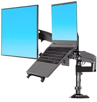 Support de Bureau for écran LCD 22-32 + Support for Ordinateur Portable 10-17 avec vérin à gaz, Mouvement Complet, 2-12 kg, Pince à Double Bras(2-9KG White)