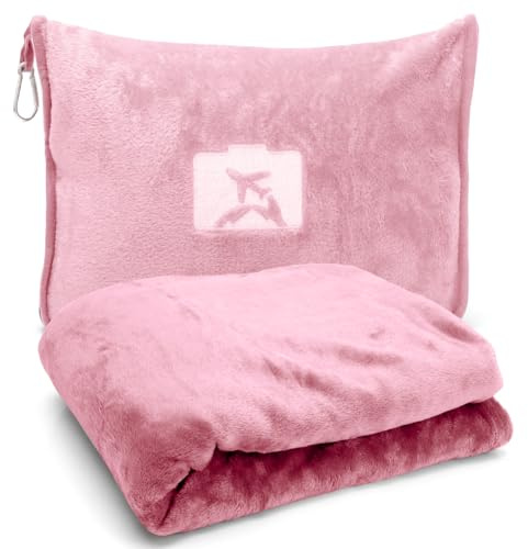 Wapasezyar Coperta da Viaggio 2 in 1, 127 x 152 cm Coperta con Cuscino, Coperta Calda, Ultraleggera per Vacanze, Ufficio, casa, Viaggi d'Affari (Rosa)