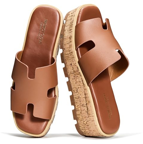 Project Cloud 100% Genuine Leather Wedge Platform Sandals Women Footwear - Memory Foam Insole and Non-Slip Platform Slides for Women - Lightweight Womens Sandals (MILA,COGLEA,8M)