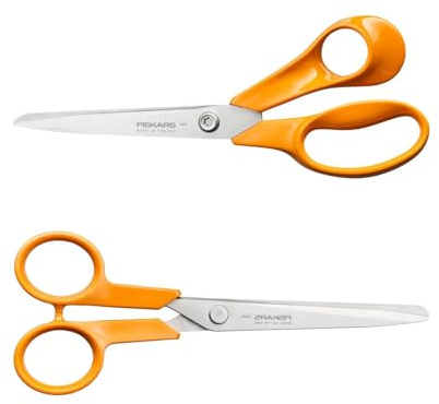 Fiskars Classic Scheren Universal-Set - Universalschere 21 cm + Universalschere 16 cm, Präzisionsklingen aus rostfreiem Stahl, Ergonomische Griffe, Ideal für Papier, Stoff & Büroarbeiten, 1082450