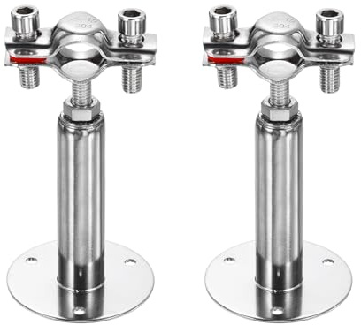 sourcing map 2pcs Wall Mount Ceiling Mount Pipe Supports 304 Stainless Steel Adjustable Pipe Bracket Clamp for OD Pipe 0.6-0.7 (15-19mm) Adjustable Height 100-150mm