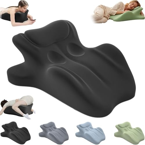 Memory Foam Couples Pillow, Ergonomic Contoured Support Pillow for Intimacy, Waterproof Multi-Functional Posture Support Cushion for Sleeping Reading Relax (Black)