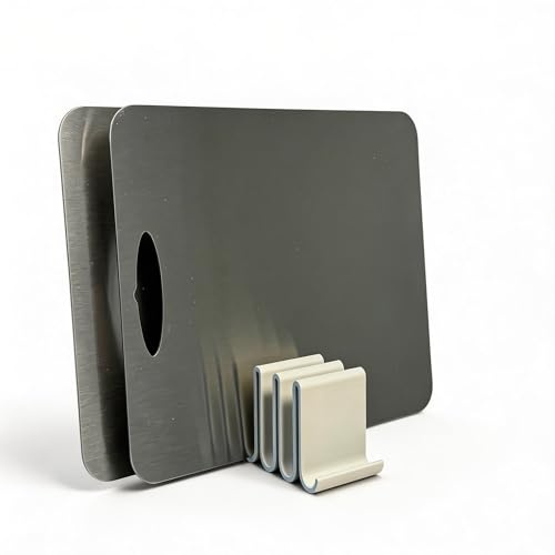 BeHe Schneidebrett Halter Made im Ruhrgebiet – moderner Design Brettständer für Edelstahl, Holz & Kunststoff – minimalistisch & platzsparend für die Küche (White)