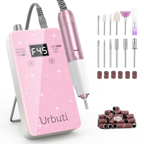 Urbuti Fresa per Unghie Professionale Nail Drill 4000mAh 45000 Giri Velocita Variabile Mango Alluminio Vetro Temperato Include Frese e Supporto Per Unghie Acriliche e Gel Uso in Salone e Casa (Rosa)