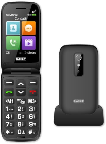SAIET SHELL 4G Cellulare per Anziani Flip con Tasti Grandi, Audio Alto, SOS | Telefono Flip Senior Facile da Usare con Display 2.8 e Caratteri Grandi, Base di Ricarica, Torcia e Fotocamera - Nero