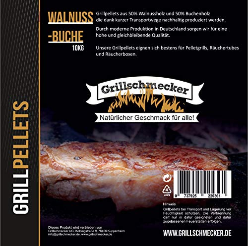Grillschmecker Grillpellets 10 kg Walnuss- & Buchholz - Natürliches Holzaroma für Grill, Pelletofen & Smoker -