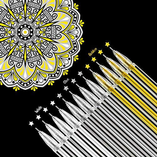 18 Stücke Weiß Gold Silber Gelschreiber Markieren Zeichnung Kunst Design Lieferung 0,5 mm Stifte für Schwarz Papier Zeichnung Skizzieren Illustration Hochzeit Einladungen und Erwachsenen Malbuch