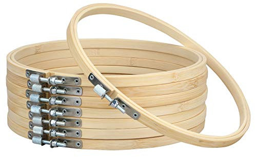 Umoonfine Runder Stickrahmen aus Bambus, 8 Stück, 20,3 cm, Stickrahmen, verstellbar, Bambus-Kreis, Kreuzstich-Ringe zum Erstellen von Stickereistücken, Ornament-Bastelarbeiten