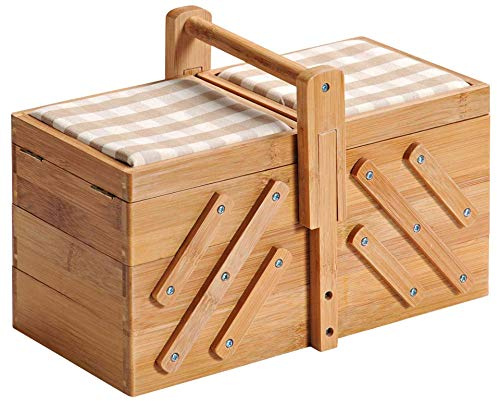 Nähkästchen Bambus mit Nadelkissen und 6 Fächer Nähkasten