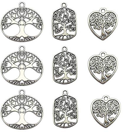 YuuHeeER - Ciondoli a forma di albero della vita, con ciondolo antico per il fai da te per il fai da te, in argento, 50 pezzi