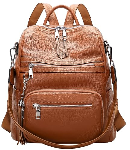 ALTOSY Rucksack Damen Leder Elegant Schultertasche Frauen mit Quaste | Passt für 11-Zoll-ipad, Viele Fächer, Große Kapazität, Lässiger Umhängetasche für Alltag, Reisen, Pendeln, S106 Braun