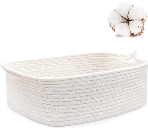 ABenkle Panier de rangement en corde - 34,8 x 25,4 x 12,7 cm - En coton tissé - Avec poignées - Étagères décoratives - Pour chambre d'enfant, buanderie, chambre à coucher, salle de bain - Blanc