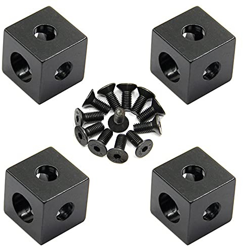 Zeberoxyz 4 Stück Eckwinkel Würfel Schwarz mit Schrauben 2020 Serie Aluminium Block Würfel für Schlitz 6mm Aluminium Extrusionsprofil 3D Drucker Zubehör (4 Stück Würfel Ecke mit Schrauben)