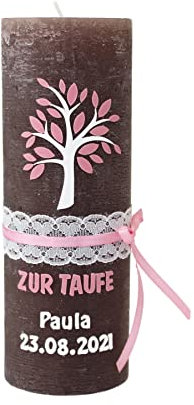 Wiedemann Taufkerze Lebensbaum 190/68mm (Rosa)