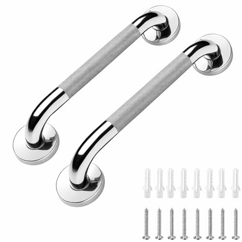 Abimars Shower Handles for Elderly 12 Inch/300mm, 2 Pcs 304 Stainless Steel Bathroom Grab Rails Anti-Slip Grip Safety Hand Rail for Bath, Toilet & Stairs