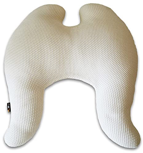 MeroWings Flügelkissen, Classic (L) Creme Bio Baumwolle Strick - Bezug und Patentierte Füllung. Dekokissen vom Designer, Ergonomisches Kissen, Sofakissen, Lesekissen, Kuschelkissen