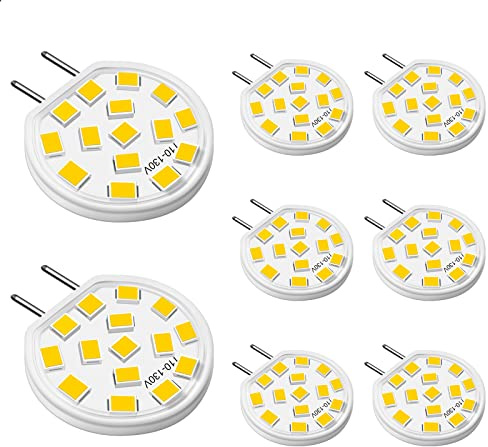 DUMILOO G8 LED Bulb Dimmable 3W Disc Puck Light Bulbs 20W-25W Halogen Bulb Equivalent, T4 JCD Type Bi-Pin Base, 120V Warm White 3000K for Under Counter Kitchen Lighting, Under Cabinet Light, 8 Pack