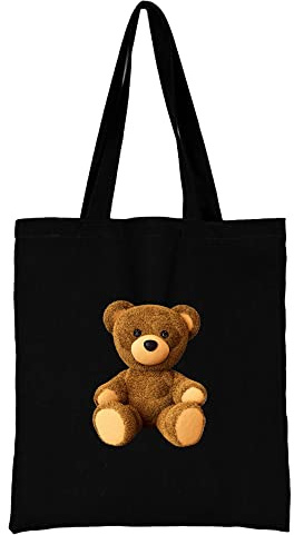 Bear Printed Canvas reusable grocery bags, Foldable Casual Travel HandBag, Shoulder Beach Tote Bags, Shopper bag eco friendly super strong washable Storage bags Shopping bag Canvas bag for Women