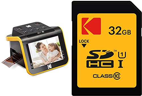 KODAK Slide N SCAN Film E Slide Scanner Con Schermo LCD Da 5, Nero & 32GB Scheda SD SDHC classe 10 Gold+ UHS-I U1 Ka.Blist [EKMSD32GHC10K]