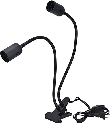 Soporte de lámpara con clip de cuello de alambre, soporte de lámpara de mesa flexible de doble cabeza E27/E26 Negro Material duradero ajustable de 360 ​​​​grados para lámpara de mesa(EU Plug)