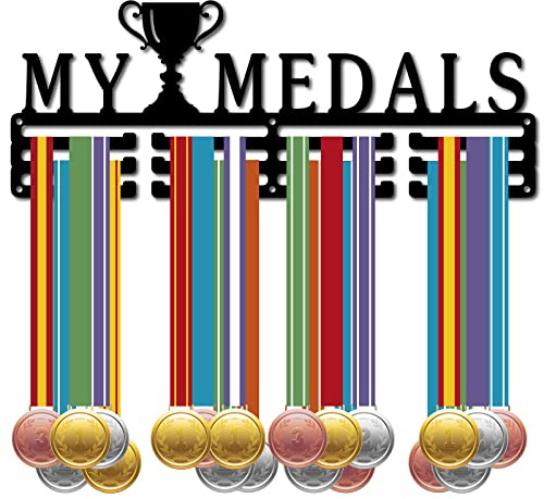 CREATCABIN My Medals Medaillenaufhänger Display Medaillenhalter Sport Rack Award Lanyard Halter Metall Stabile Wandmontage Schwimmer Läufer Sportler Spieler Gymnastik Geschenk Über 60 Medaille 40x15cm