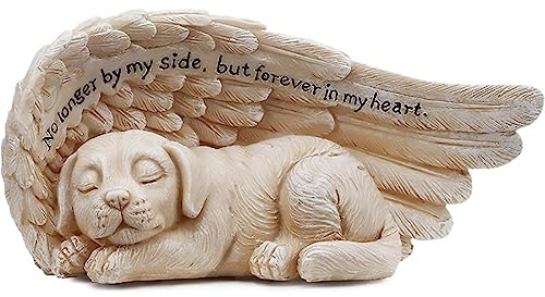 Heart Tong Grabschmuck Engel Hund,Grabschmuck Wetterfest für Hunde,Gedenken Hund Grabdekoration,Hund Statuen mit Engelsflügeln,Tierstatue aus Harz.