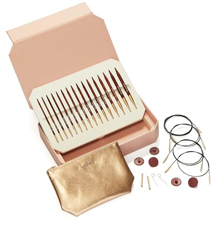KnitPro Deluxe-Geschenkset – austauschbare Rundstricknadeln Symfonie Rose (3,50–8,00 mm) mit Zubehör, Rotbraun