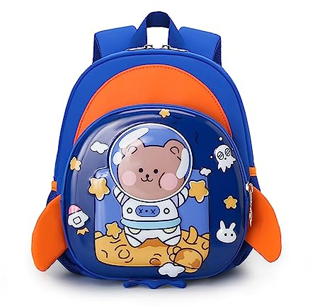 FANDARE Kinderrucksack mit Brustgurt 3D Cartoon Kinder Rucksack mit Leine Mädchen Junge Schulranzen Schultertasche Kindertasche Schulrucksack Kindergarten-Rucksack mit Reflektierender Streifen Blau