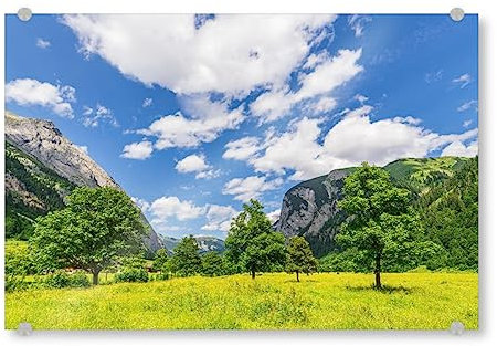 artboxONE Acrylglasbild 60x40 cm Natur Wiese, Ahornbäume, Berge Bild hinter Acrylglas - Bild ahornboden ALM Alpe