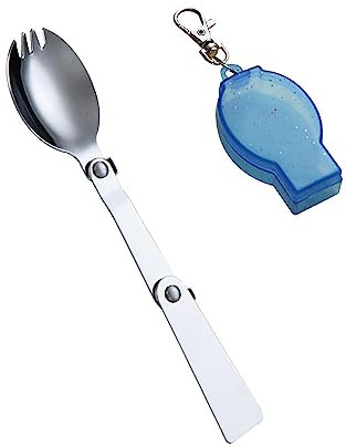 Folding Camping Spork with Case Portable Spork Keychain Foldable Travel Backpacking Spoon Long Handle Camp Sporks with Storage Box Reusable Pocket Sporks Stainless Steel Collapsible Spoon Utensil