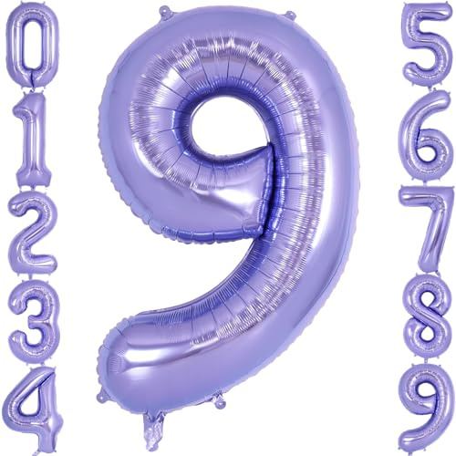 Purple Number 9 Balloon 40 Inch, Big Large Foil Helium Number Balloons, Giant Mylar Number 9 Balloons for 9 Year Old Birthday Anniversary Party Decorations Supplies