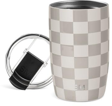 Simple Modern Mug Isotherme Café de Voyage avec Couvercle Rabattable | Tasse Isotherme pour Café Glacé Isolée en Acier Inoxydable | Cadeaux pour Femmes et Hommes | Voyager | 350ml | Checkmate