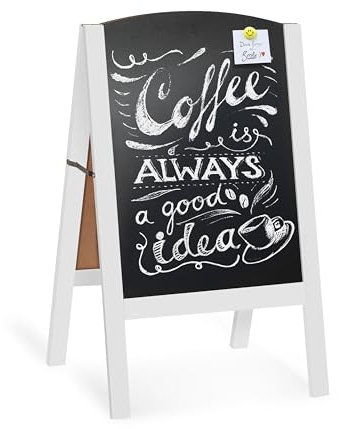 Ilyapa A-Rahmen-Kreidetafel, Gehweg-Schild – abgerundete Oberseite, faltbares, stehendes Sandwich-Schild für Restaurant, Büro, Hochzeiten – weißes Holz, 45,7 x 80,5 cm