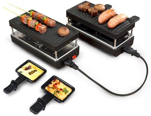 Saenchue 2-Person Raclette Table Grill - Indoor Non-stick Electric Grill Griddle - Series Connection Contact Grill up to 4 Grills, 2 Paddles Included, 2 Packs, BC-02