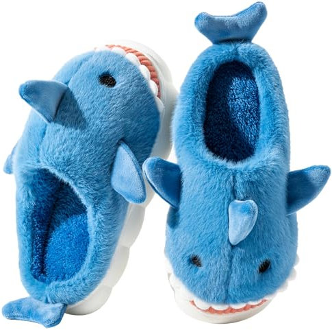 Fadezar Hausschuhe Damen Shark/Cow Winter Plüsch Pantoffeln Herren Flauschige Warme Hausschuhe Bequeme rutschfeste Flache Slippers Königsblau EU 43-44 (Sohlengröße 44-45)