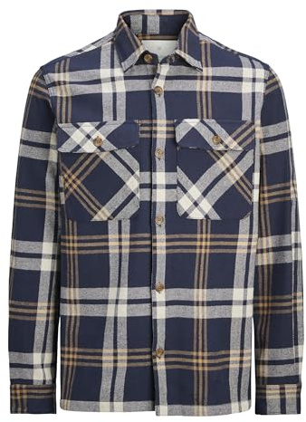 JACK&JONES JPRRAYMOND Melange Check Overshirt LS SN skjortjacka, nattsky/passform: Comfort FIT, L, Nattsky/passform: bekväm passform, L
