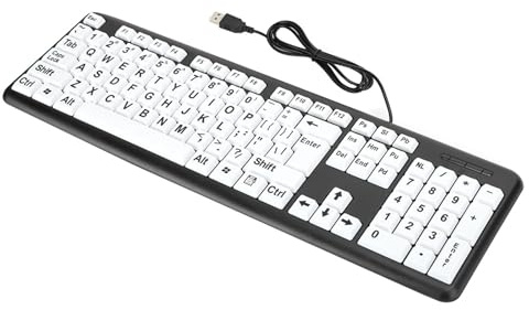 MUNEFE Tastiera per Computer con Caratteri Grandi, Tastiera USB Retroilluminata Cablata, Tastiera per Computer con Caratteri Grandi Ad Alto Contrasto per Anziani(Nero)