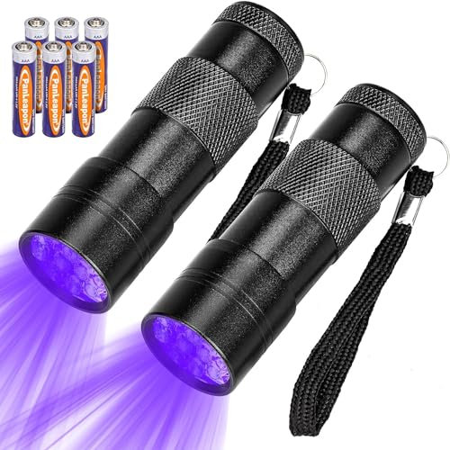 A N K 2 lampes de poche UV, 87 mm L, 9 LED, lampe de poche 395 NM, détecteur d'urine pour animaux domestiques, lumière ultraviolette de 26 mm de diamètre, détecteur d'urine sèche pour lit de chat et