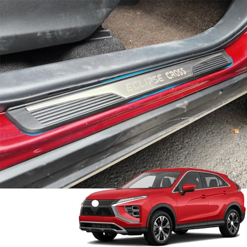 Luyhok - Protège-seuil de porte pour Mitsubishi Eclipse Cross 2018-2024, Accessoires en acier inoxydable avec plaque de protection d'entrée en plastique ABS, Garniture intérieure de voiture, Panneaux