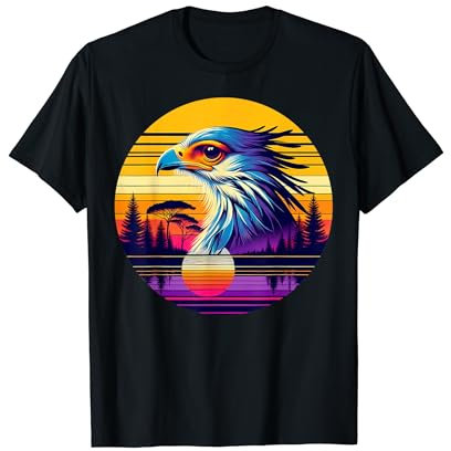 Sekretär Vogel Sonnenuntergang Retro Stil Safari Vintage 70er Jahre T-Shirt