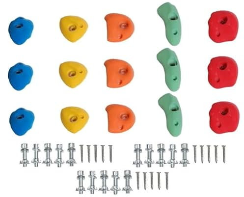 GigiToys® Klettersteine für den Spielplatz | Satz S mit 15 Stück | Kinder Klettergriffe aus Kunststoff | +Befestigungsbolzen | für Spielturm Kletterwände für Baumklettern | Indoor Outdoor Buntes