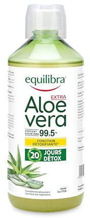 Equilibra Compléments Alimentaires, Aloe Vera Extra 99,5%, à Consommer Pur(e) ou Dilué(e), Aloin Free, Détox, Pure Pulpe, Sans Eau Ajoutée, Produit Végan, Sans Gluten, 1 Litre