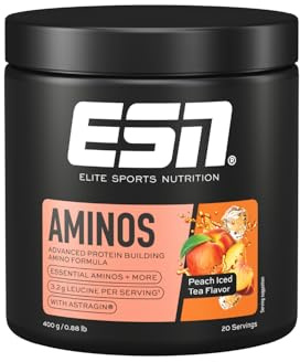 ESN AMINOS, Peach Iced Tea, 400 g, feines Amino-Pulver mit essentiellen Aminosäuren & Astragin, 3,2 g Leucin pro Portion, ideale Löslichkeit, vegan - made in Germany