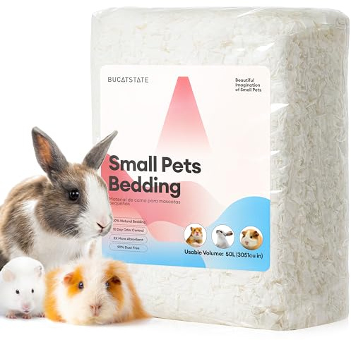 BUCATSTATE Litières pour Hamsters 50L, Super Absorbante & 99,9% sans Petit Animal Papier Poussière pour Souris, Rats, Rongeurs, Cochon d'Inde, Chinchilla